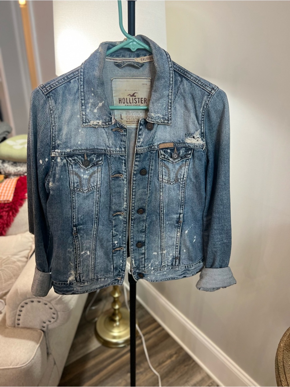 Hollister Women's Light Blue Distressed Jean Jacket Y2K.